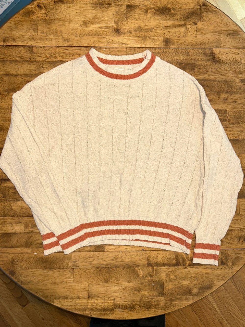 Billabong Cream Sweater with Rust-Orange Stripe Trim